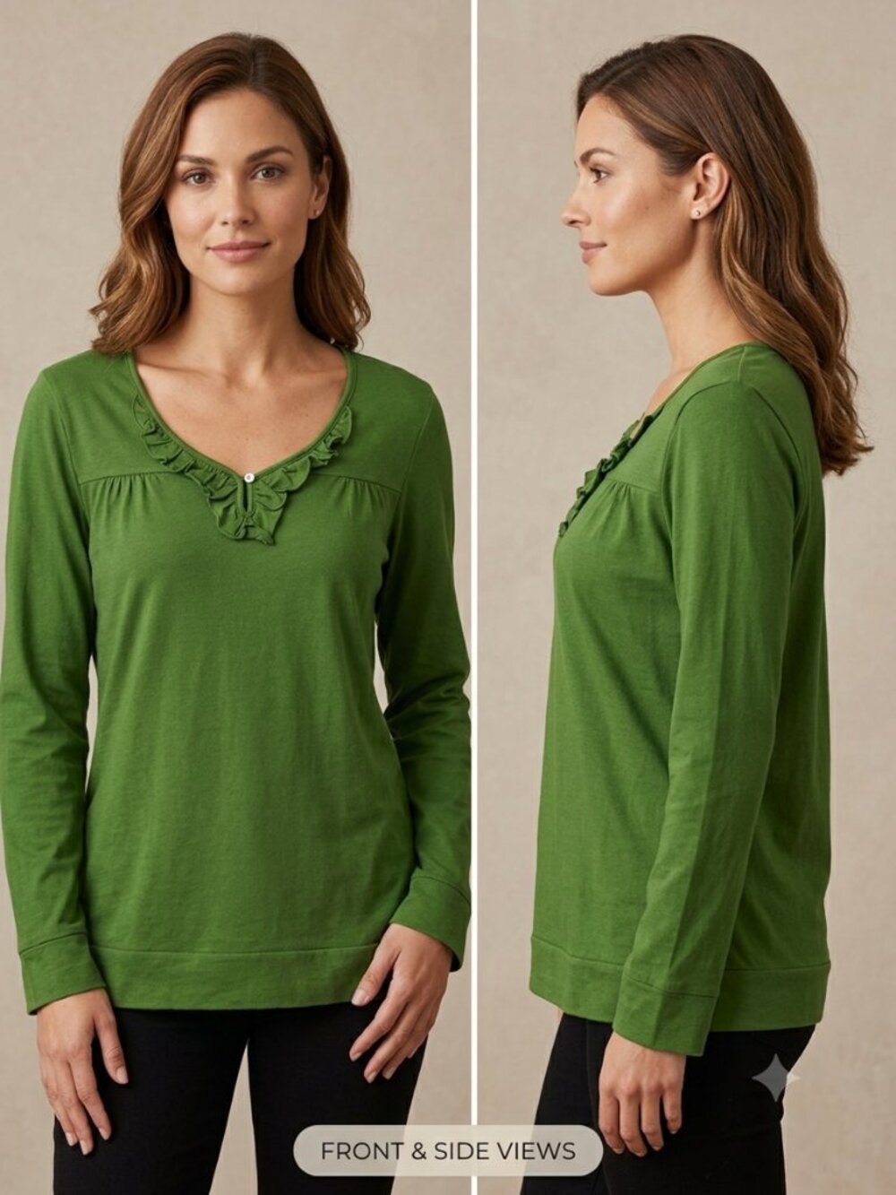 Covington Sport Green Long Sleeves Ruffled Shirt Blouse - Size Medium NEW